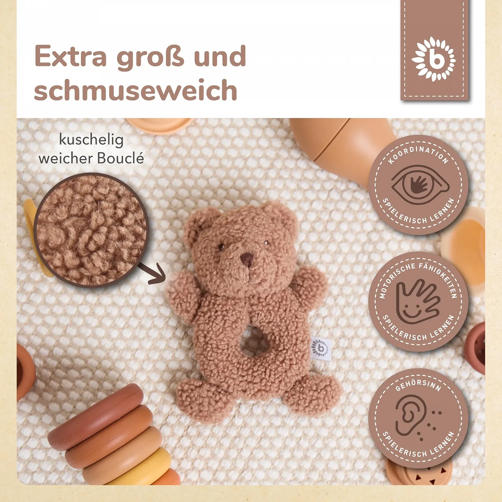 Мягкая игрушка Мишка Bieco Mika с погремушкой, фото №4 Мягкая игрушка Мишка Bieco Mika с погремушкой, фото №4