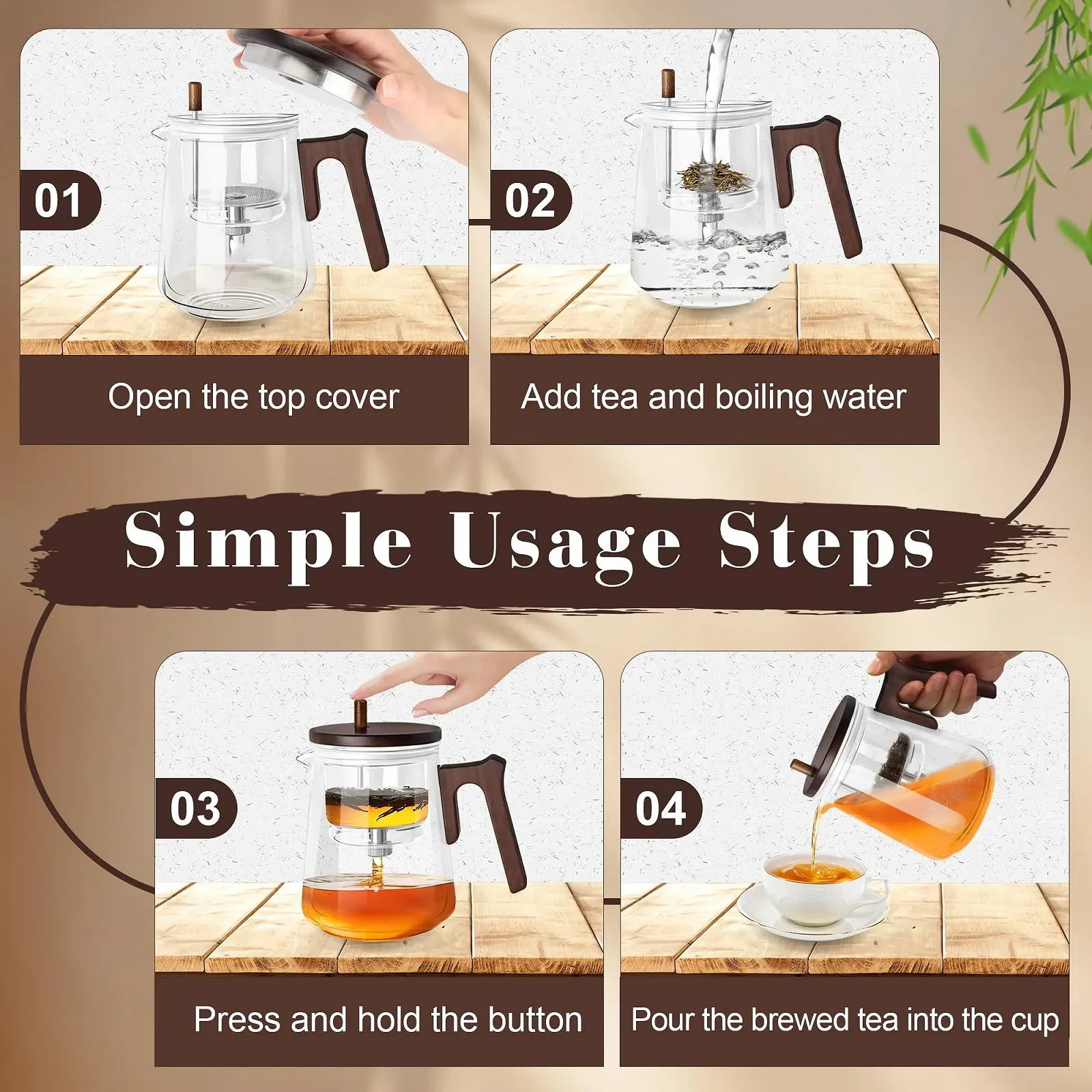 Чайник-заварник Enchanti Magic з функцією автоматичного відділення води, 800 мл, фото №7