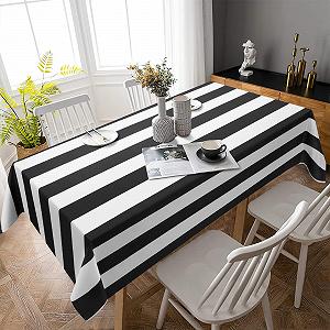 Скатертина ASPMIZ Black and White Striped Прямокутна Геометрична Водонепроникна synthetic.ua - Фото 1