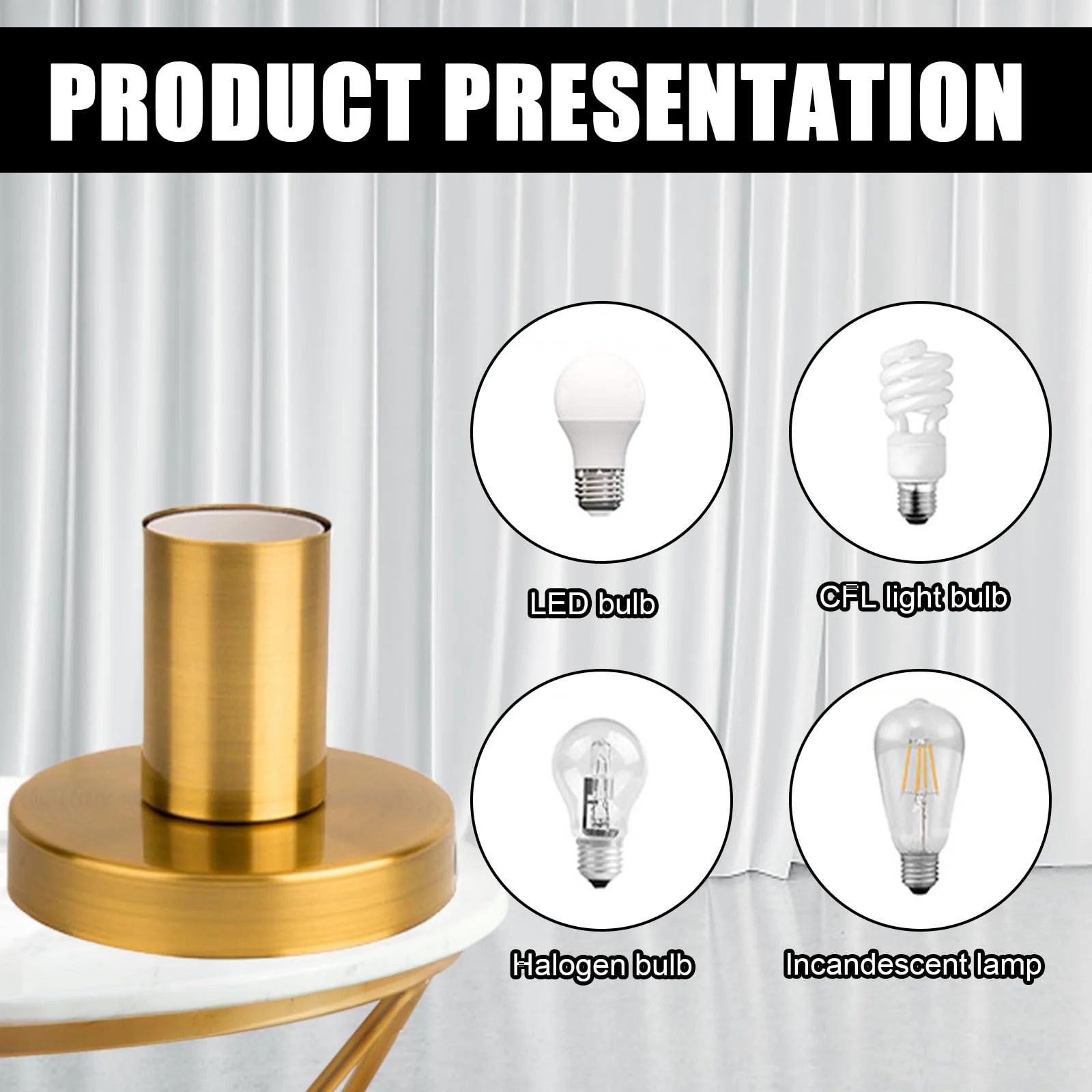 Основа для настільної лампи Vintage E27 кабель 1.8 м з вимикачем макс. 100 Вт Gold, фото №3