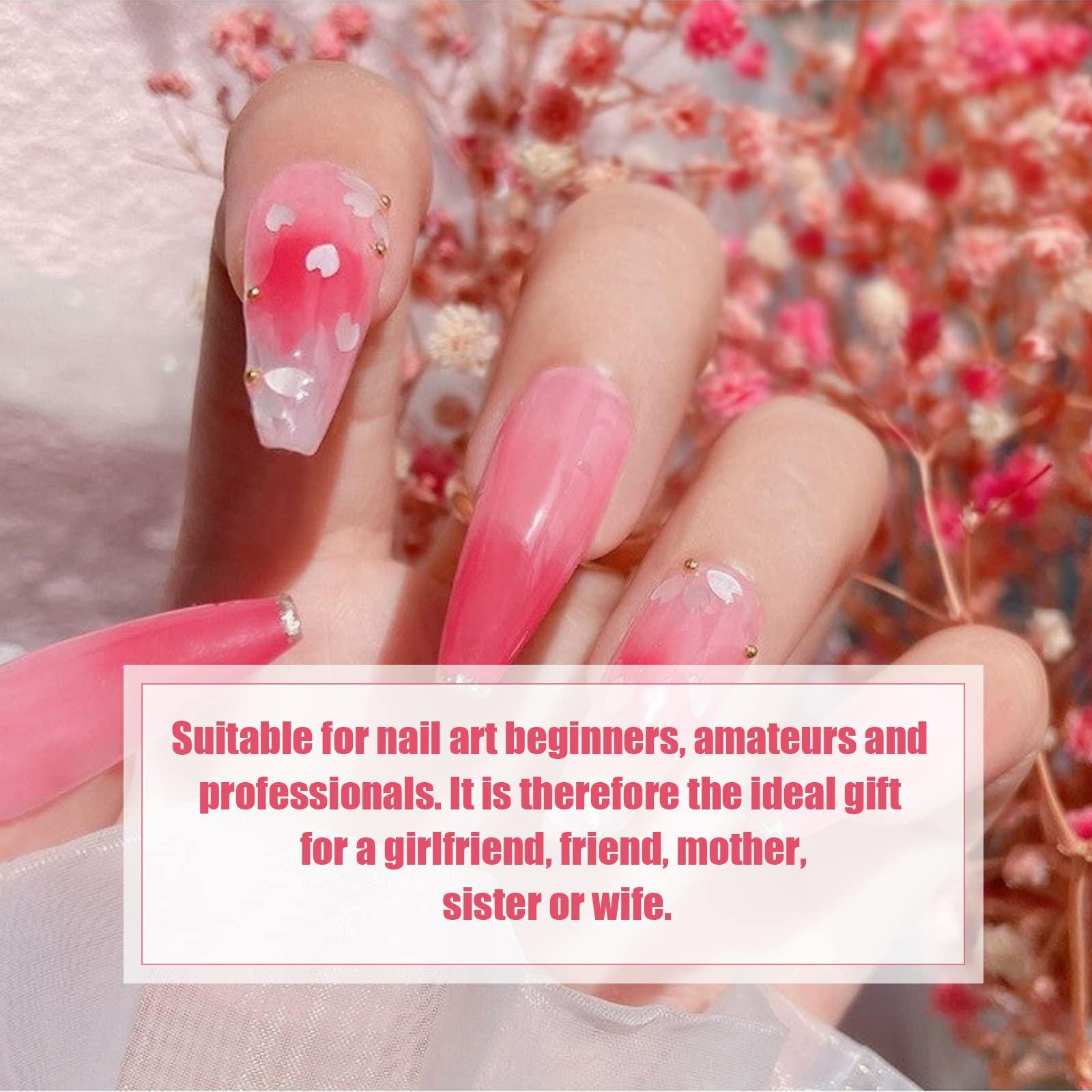 Блестки для ногтей Цветы вишни 1 коробка 12 ячеек Блестки для ногтей со стразами и шариками из стали Золотой Серебряный DIY Дизайн ногтей Аксессуары для женщин и девушек, фото №4