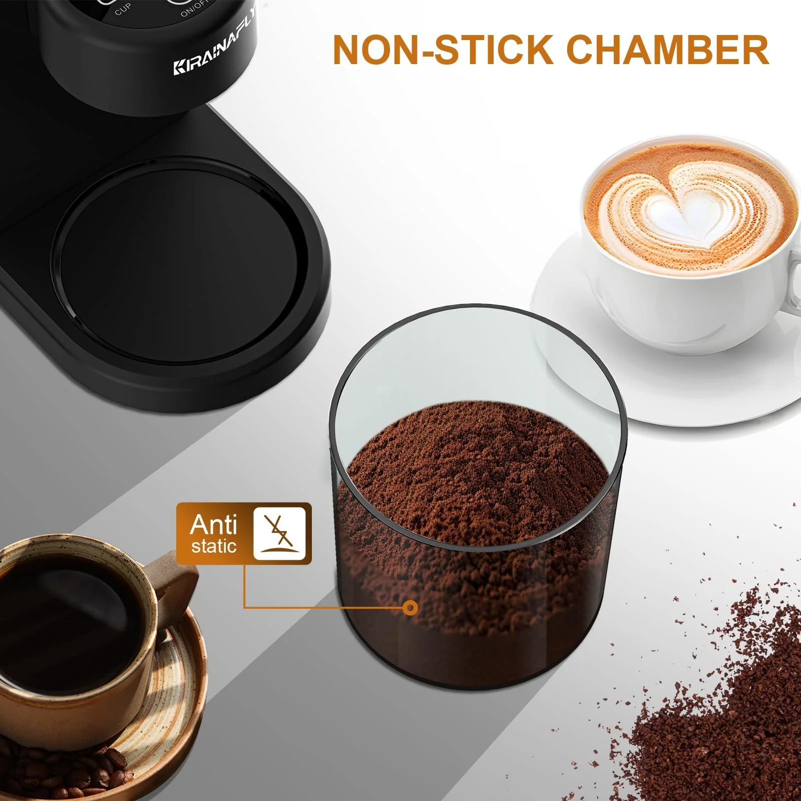 Кавомолка електрична KIRAINAFLY Конічна 25 рівнів помелу Чорний, фото №5 Кавомолка електрична KIRAINAFLY Конічна 25 рівнів помелу Чорний, фото №5