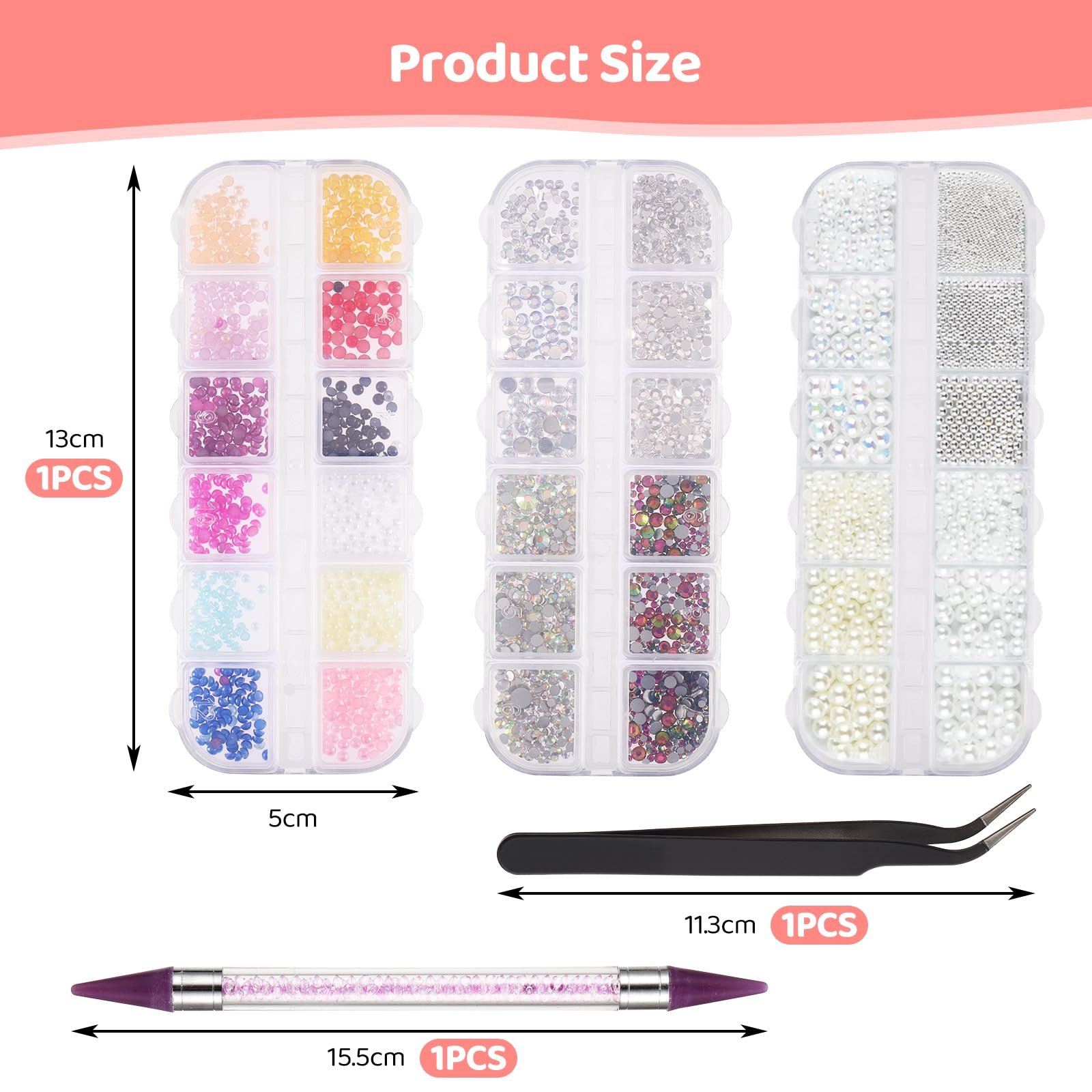 Стразы для ногтей Блестящие камни Набор для ногтей 36 шт. 3D украшения для ногтей с пинцетом и ручкой для сверления Плоская задняя часть для ногтей Одежда Лицо Поделки, фото №2