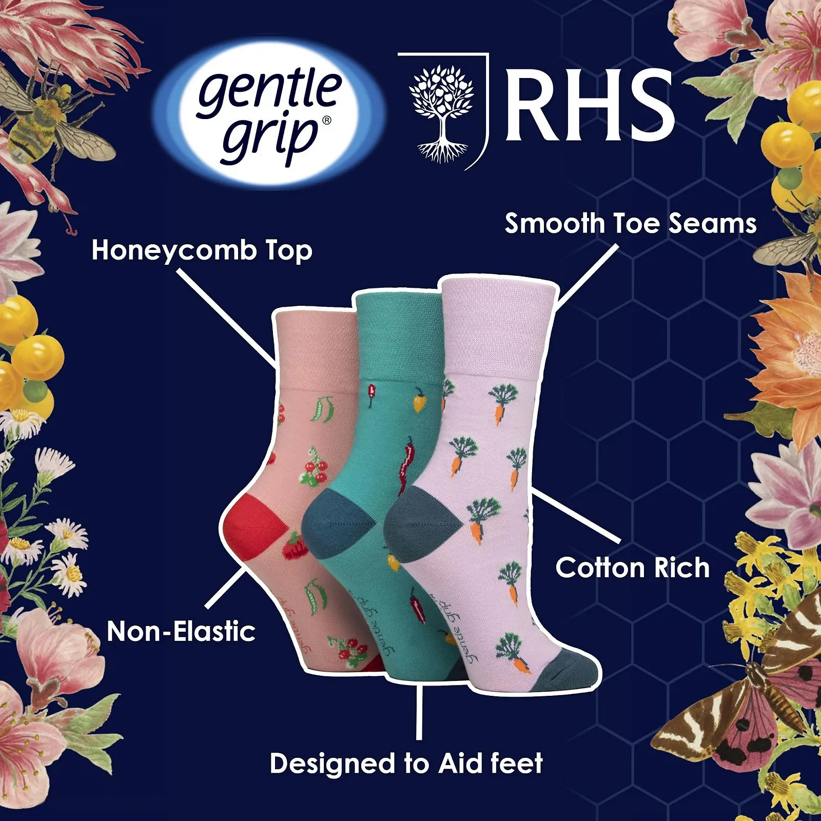 Шкарпетки Gentle Grip з візерунком, без гумки, для діабетиків, без тиску, дихаючі, м'які, 6 пар, фото №3