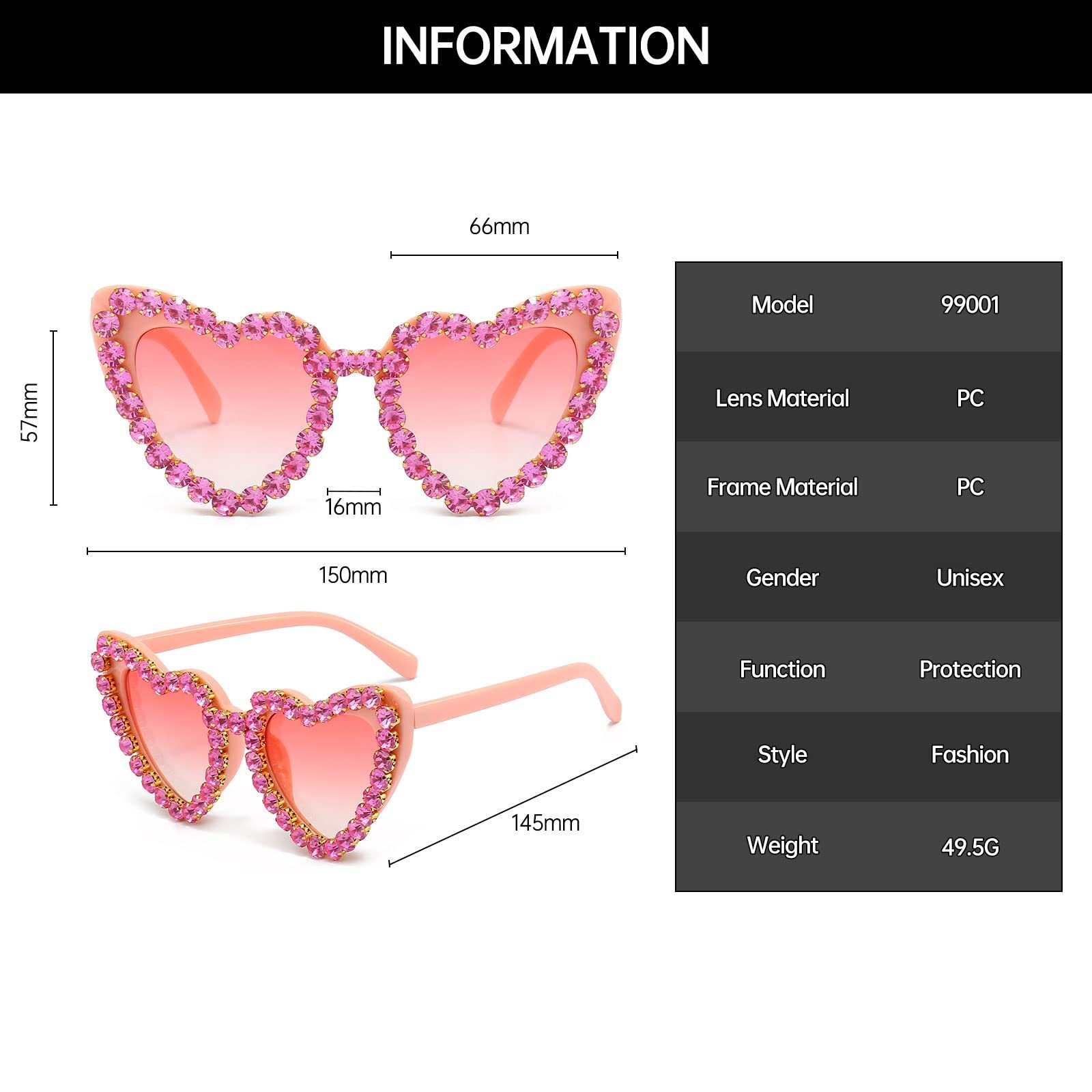 Сонцезахисні окуляри YAMEIZE Серце з діамантами UV400, фото №3