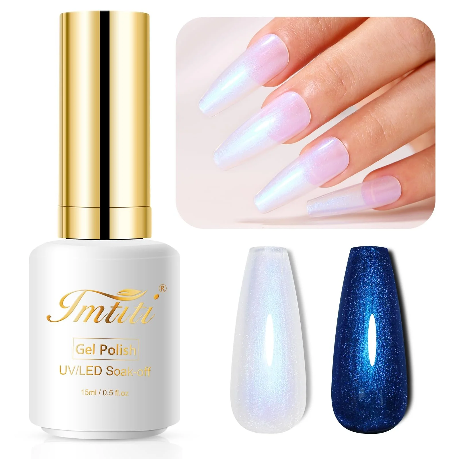 Гель-лак Imtiti полупрозрачный мерцающий перламутровый голубой 15 мл, фото №1