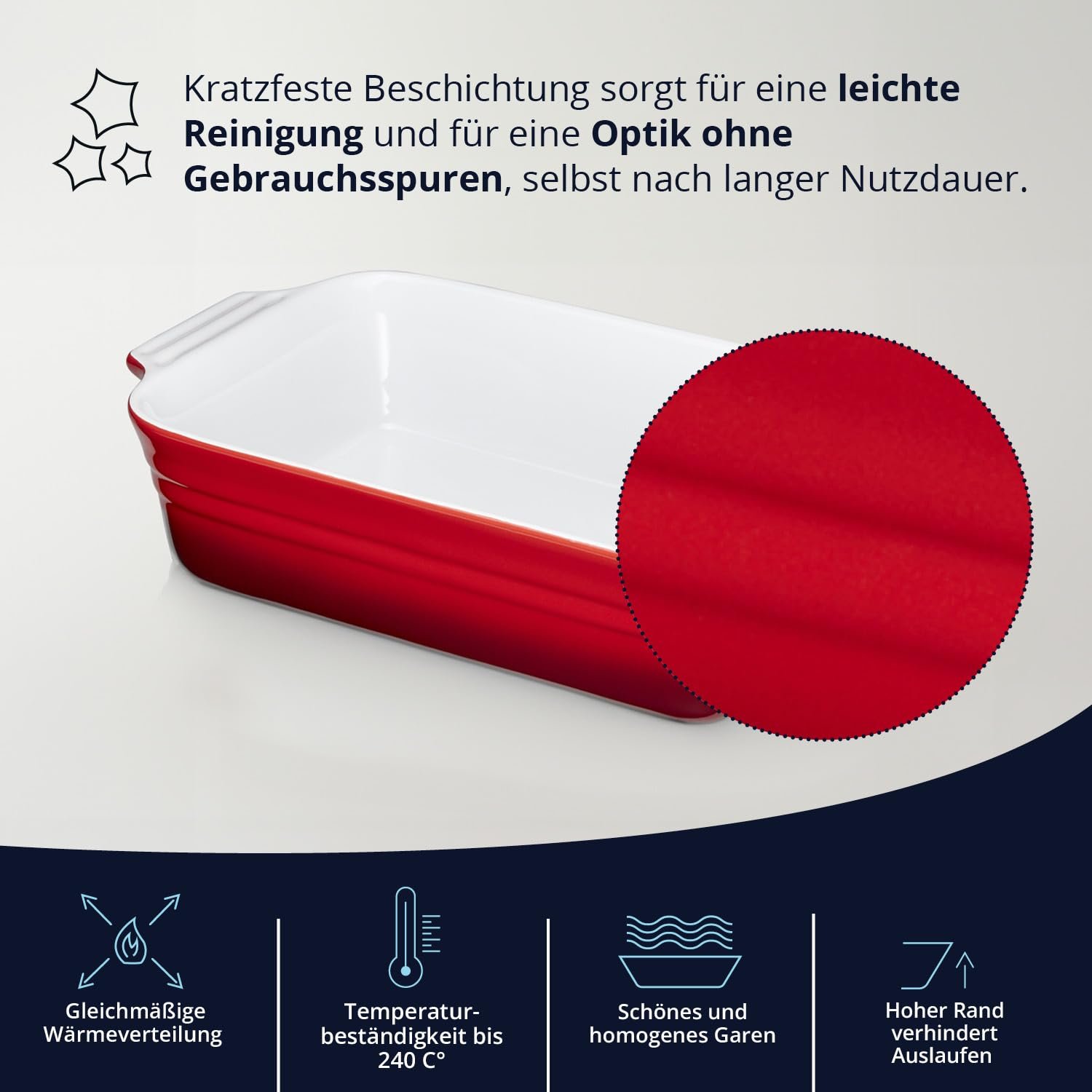 Форма для запікання KHG 34 см 1.75 л прямокутна керамічна Червона, фото №5