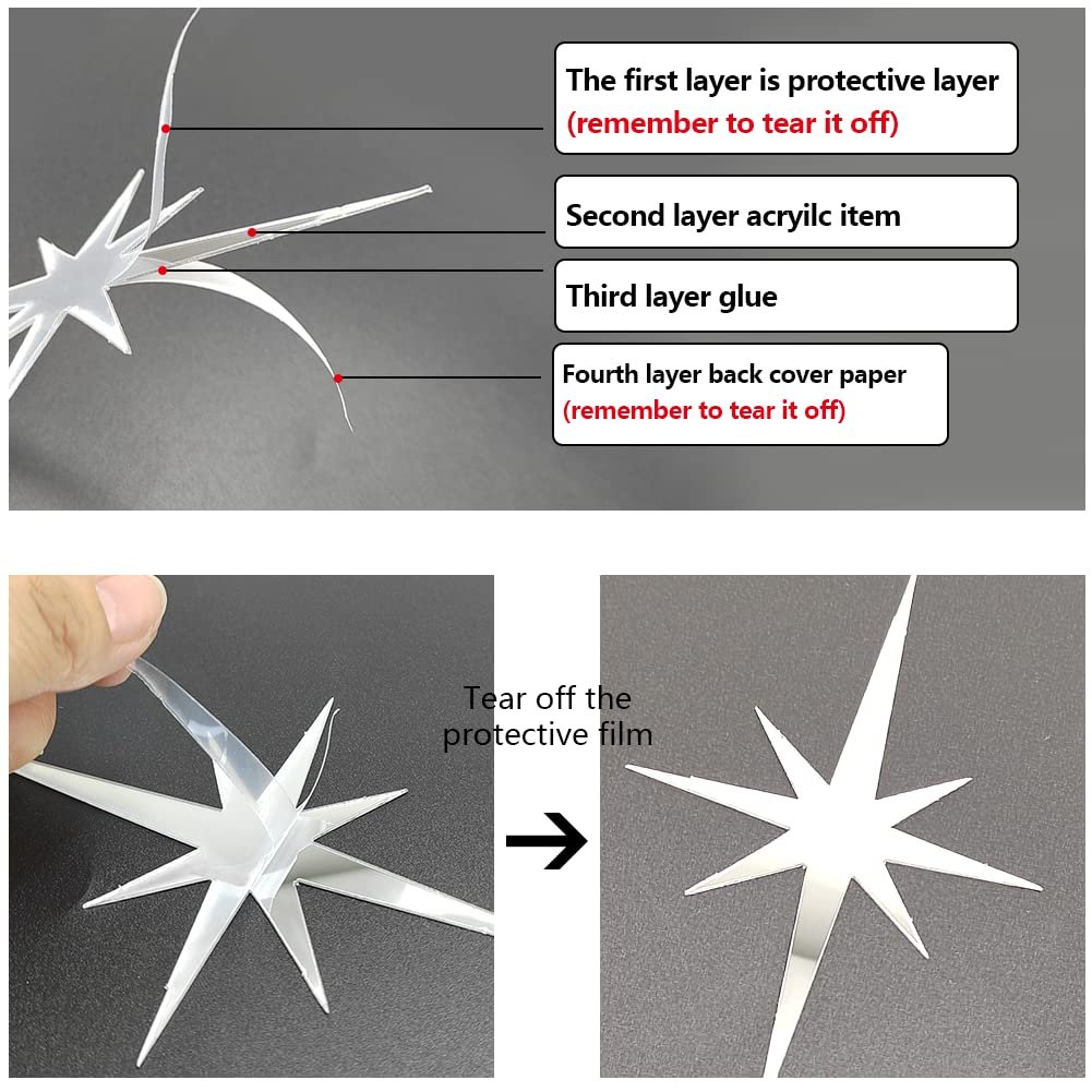 Наклейка на стіну дзеркальна Stars 82 шт. 3D самоклейна срібляста, фото №5 Наклейка на стіну дзеркальна Stars 82 шт. 3D самоклейна срібляста, фото №5