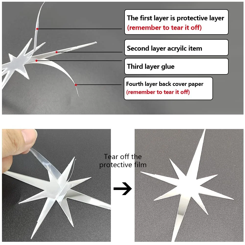 Наклейка на стену зеркальная Stars 82 шт. 3D самоклеящаяся серебристая, фото №5
