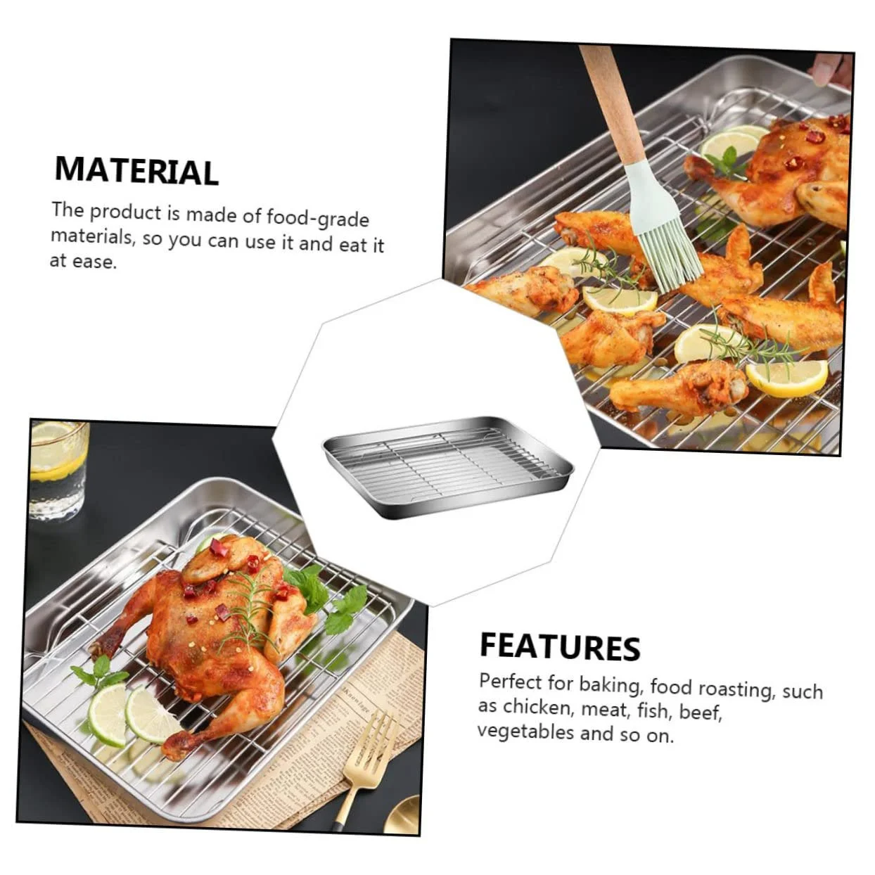 Форма для запекания Gatuida прямоугольная из нержавеющей стали с решеткой, фото №9