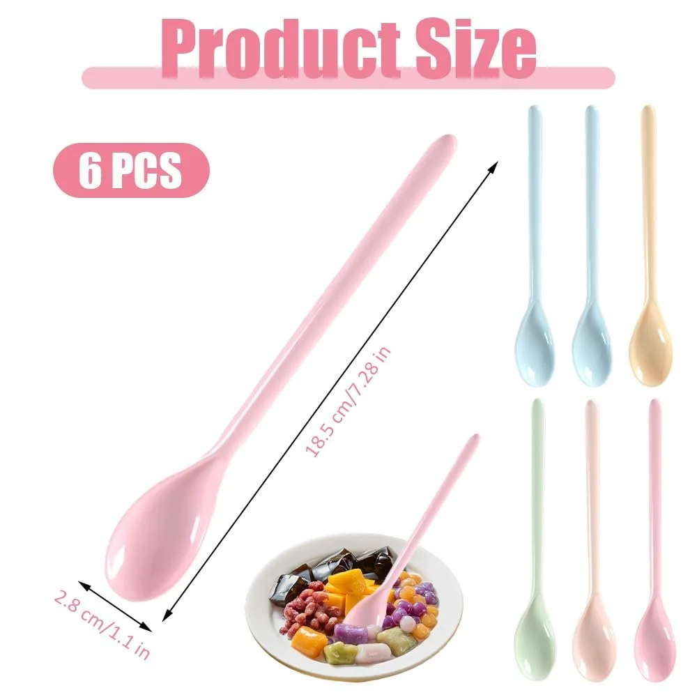 Ложки Пластикові Довгі 18.5 см, Набір 6 шт, Різнокольорові, фото №2 Ложки Пластикові Довгі 18.5 см, Набір 6 шт, Різнокольорові, фото №2