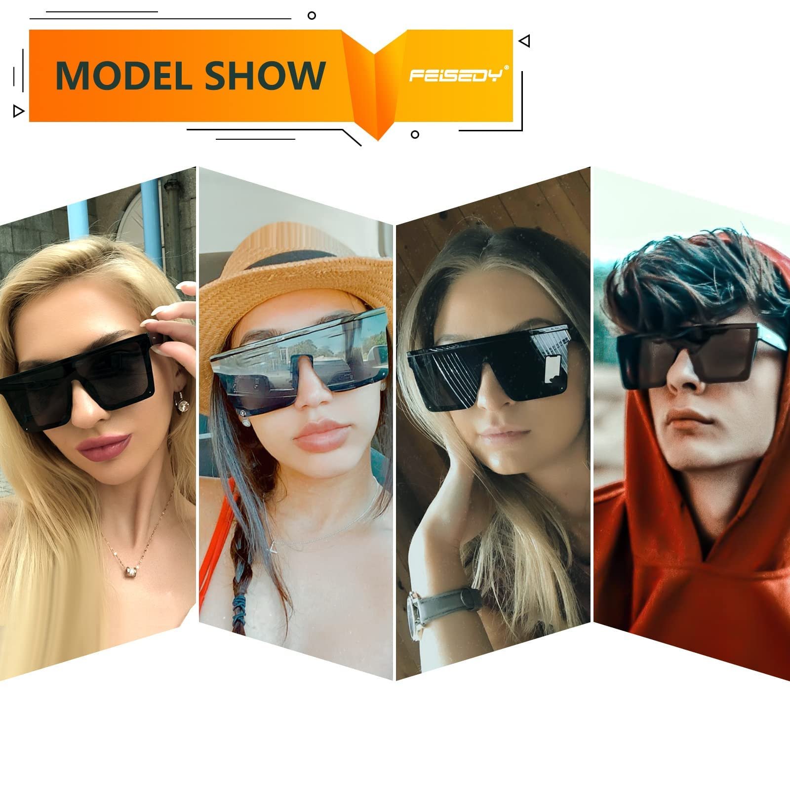 Сонцезахисні окуляри FEISEDY Модні великі з плоским верхом Siamese Lens без оправи UV400, фото №5 Сонцезахисні окуляри FEISEDY Модні великі з плоским верхом Siamese Lens без оправи UV400, фото №5