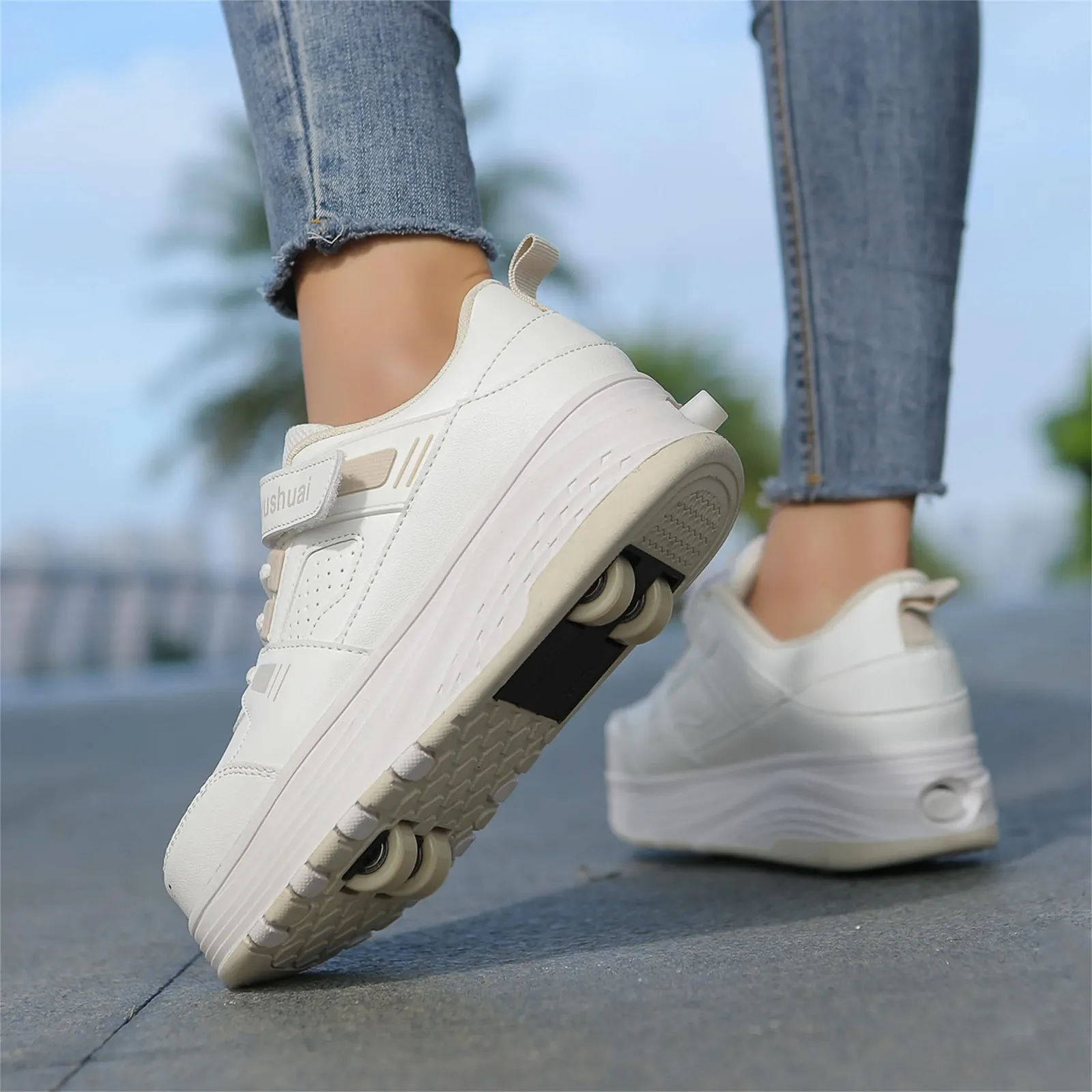 Кроссовки на роликах и девочек, уличные кроссовки на роликах для детей, роликовые кроссовки 2-в-1 с 4 роликами, фото №6