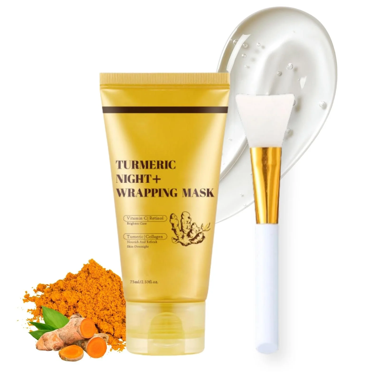 Маска для обличчя Нічна з куркумою, Нічна маска-обгортання з колагеном, з пензлем, фото №1