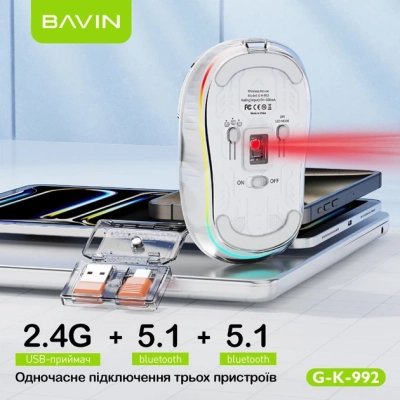 Мышка BAVIN G-K-992 RGB Wireless/Bluetooth White (G-K-992-WH), фото №7 Мышка BAVIN G-K-992 RGB Wireless/Bluetooth White (G-K-992-WH), фото №7