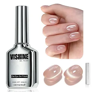 Гель-лак Vishine Glassy Cat Eye, 16 мл, голографічний гель-лак Nude Glitter з магнітом, напівпрозорий тілесний #415 - Фото 1