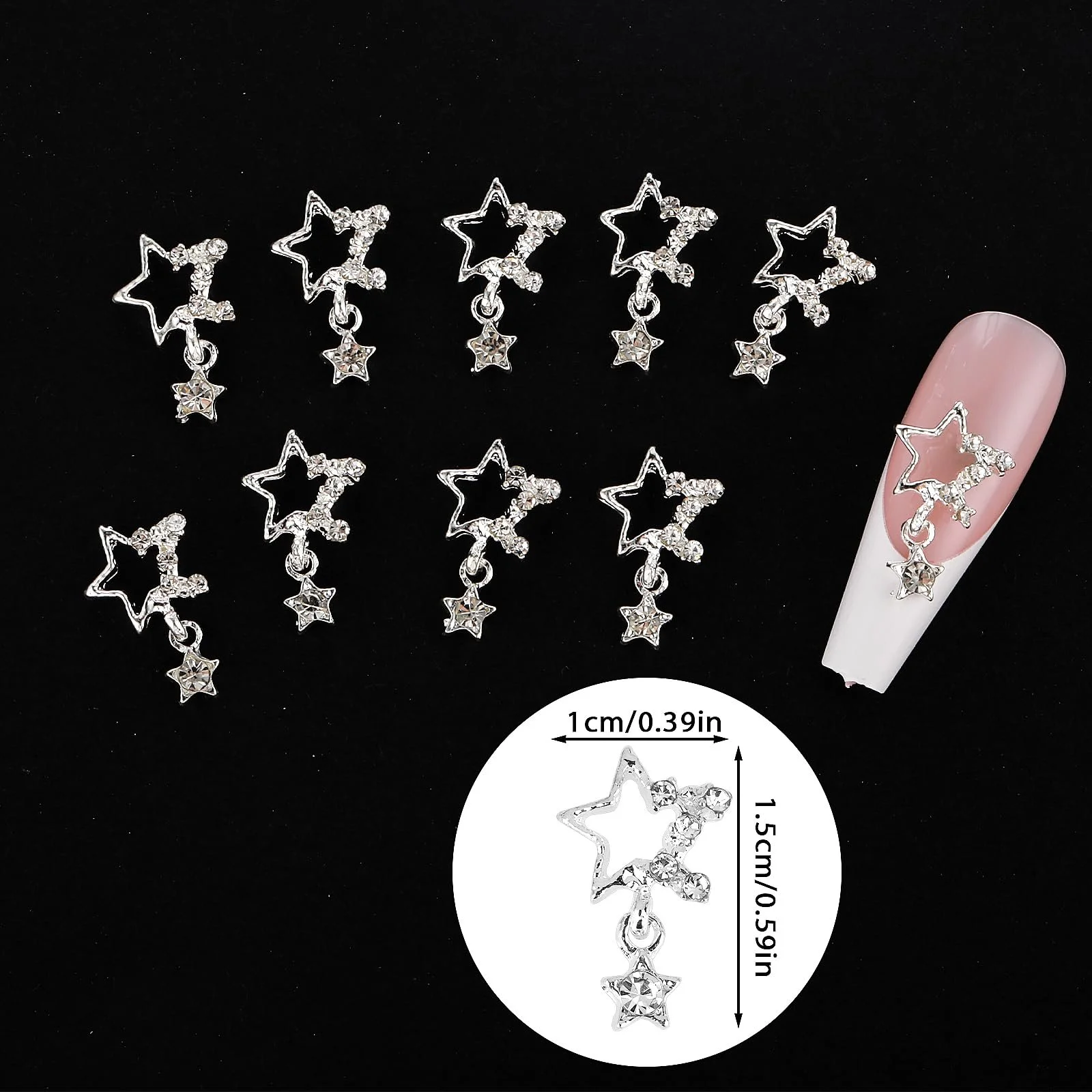 Подвески для ногтей Звезда WLLHYF 10 шт. серебряные Бриллианты для DIY маникюра, фото №4