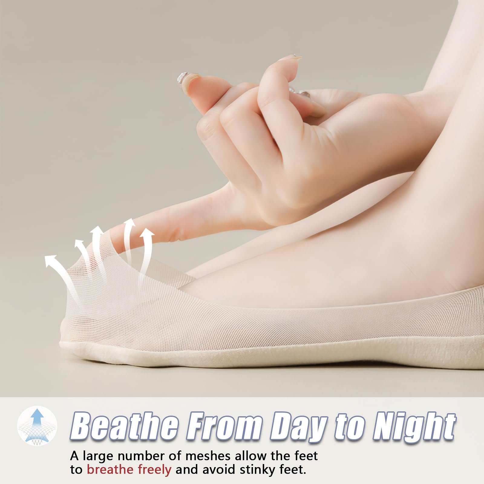 Носки Ultra Invisible женские 6 пар, Ультралегкие дышащие низкие носки и случайные нескользящие носки, Носки-балетки для лоферов, плоской обуви, Nude*6, фото №2