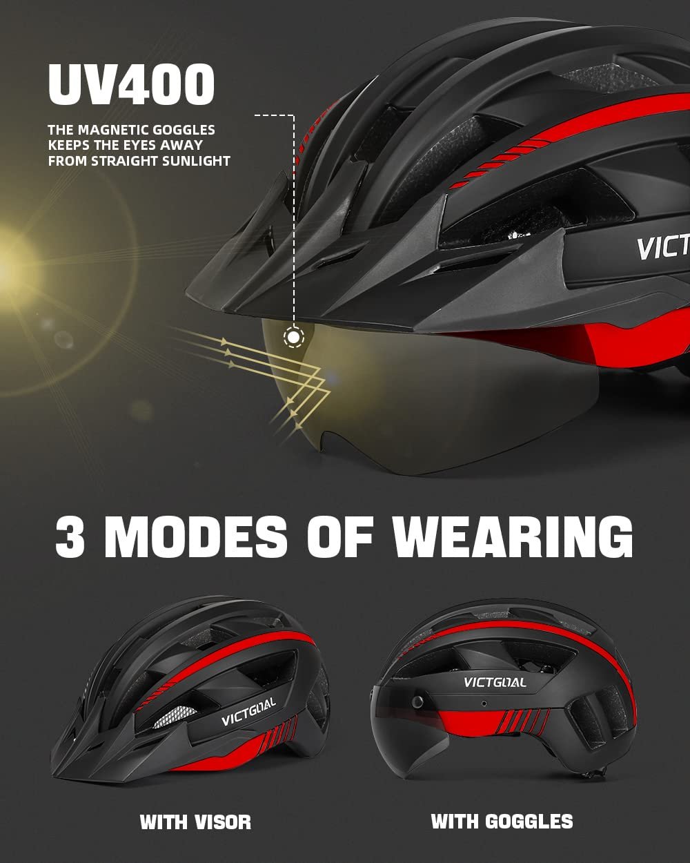 Шолом Victgoal MTB з магнітним козирком, знімним сонцезахисним козирком і світлодіодним заднім ліхтарем для дорослих чоловіків/жінок, фото №2
