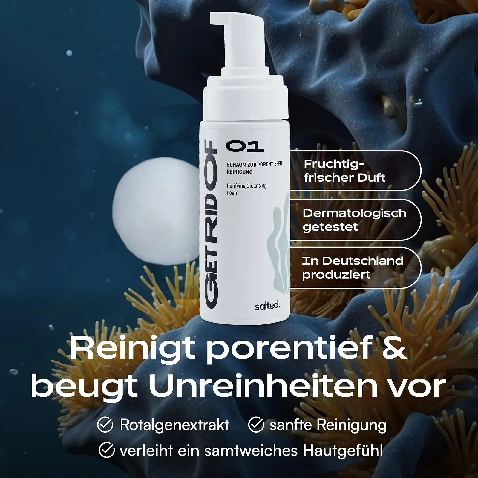 Пінка для глибокого очищення обличчя salted. 150 мл для свіжої та очищеної шкіри. Для жирної та комбінованої шкіри, фото №2 Пінка для глибокого очищення обличчя salted. 150 мл для свіжої та очищеної шкіри. Для жирної та комбінованої шкіри, фото №2