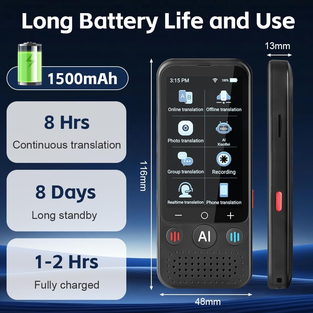 Перекладач OFFCUP Z15W Голосовий, 139 мов Двосторонній з голосовим виводом AI Миттєвий, фото №2