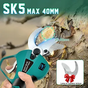 Електричні секатори Vothen Professional 4 см, 2 акумулятори 2 А·год LCD, прогресивний різ, бездротові секатори з піхвами для обрізки олив, виноградників, синій synthetic.ua - Фото 1