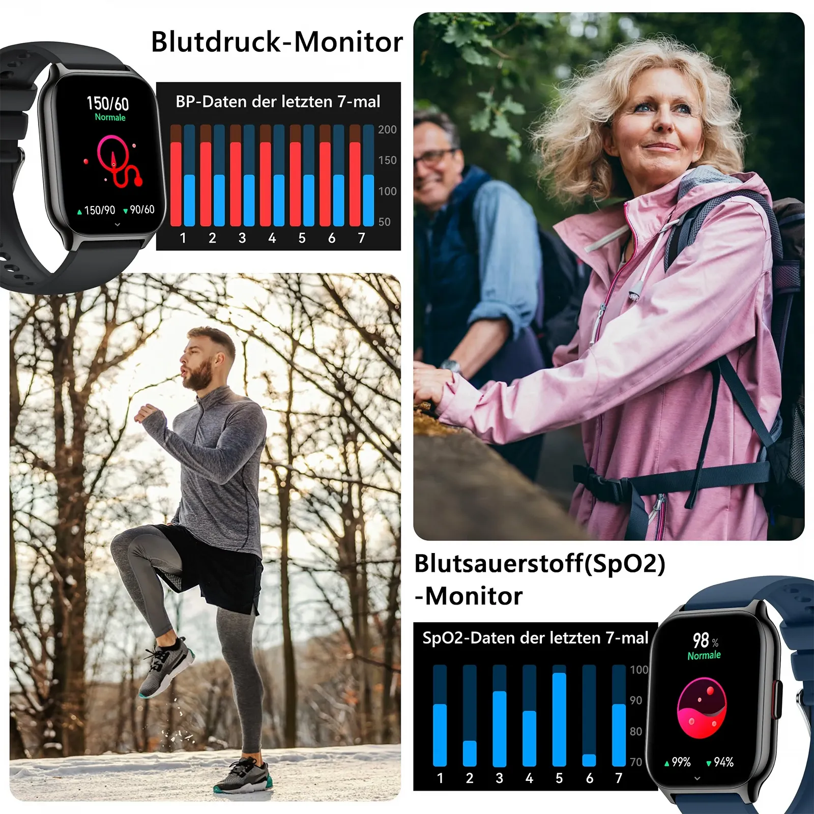 Смарт-годинник ZOSKVEE, 2-дюймовий сенсорний кольоровий дисплей, функція телефону, монітор артеріального тиску, фото №3 Смарт-годинник ZOSKVEE, 2-дюймовий сенсорний кольоровий дисплей, функція телефону, монітор артеріального тиску, фото №3