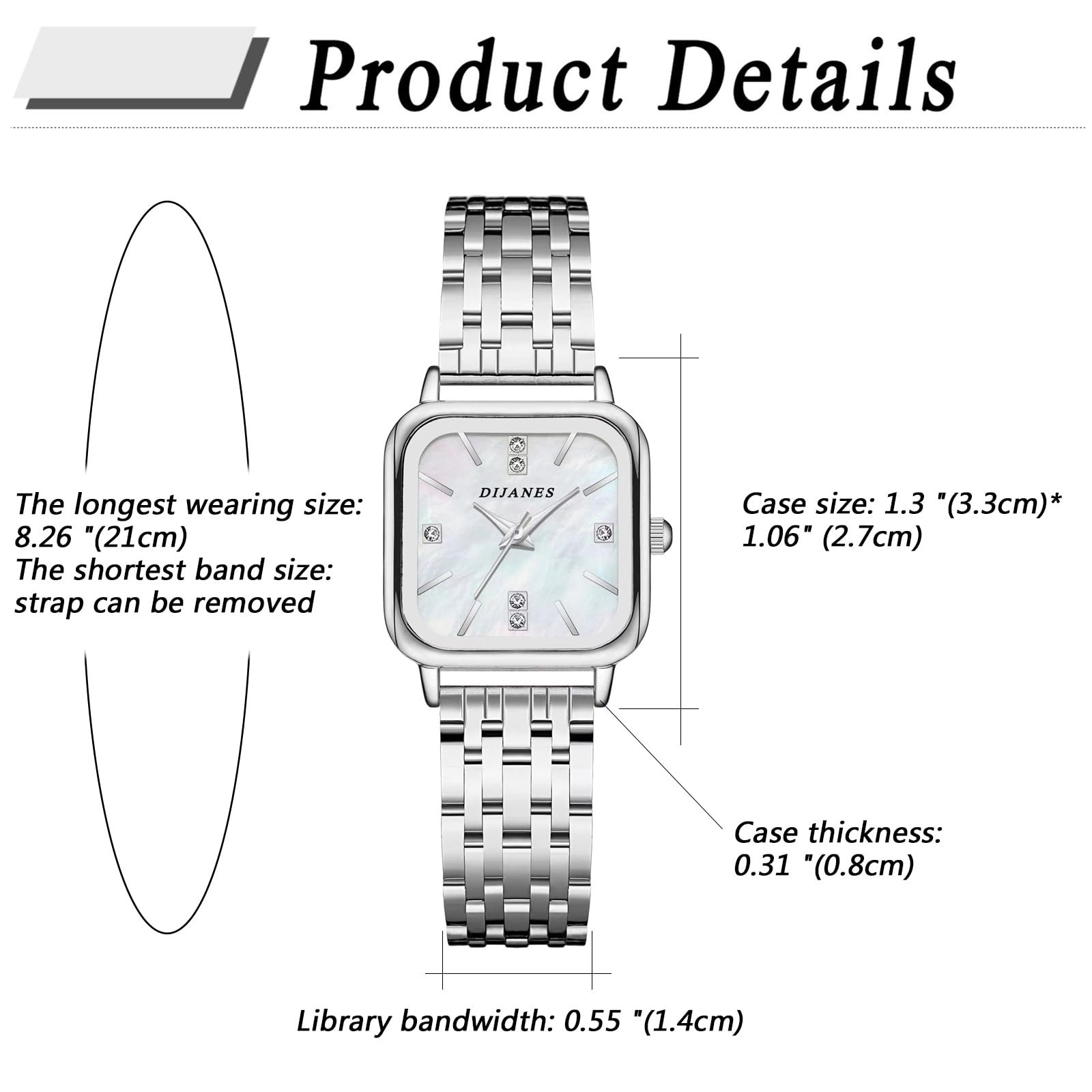 Квадратные наручные часы OIDEA с перламутровым циферблатом: Элегантные аналоговые кварцевые женские часы со шкалой часов, стразами и ракушкой, подарок для женщин, розовое золото, серебро, фото №3