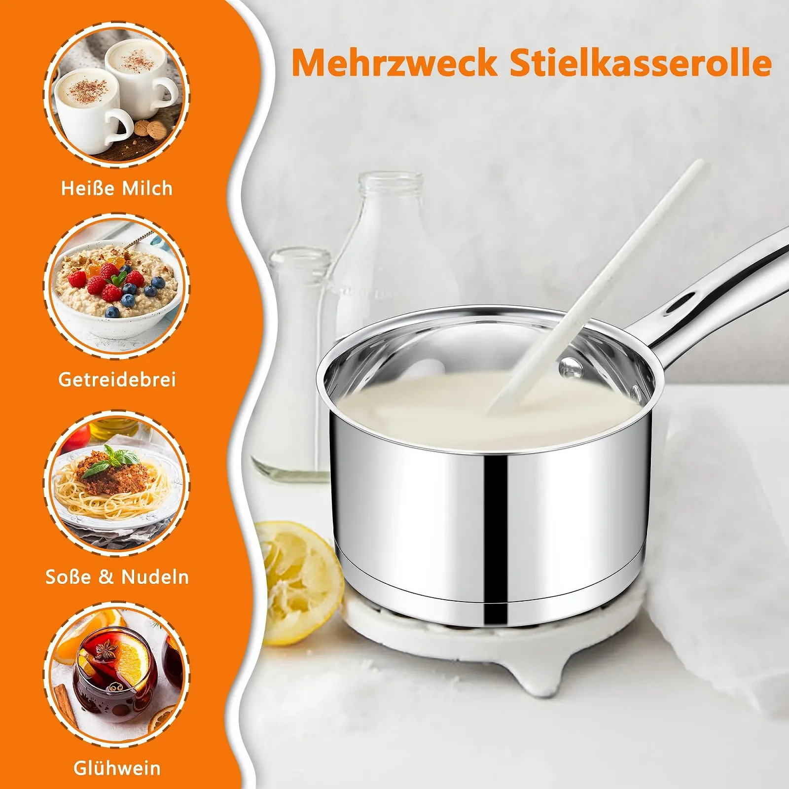 Кастрюля TEAMFAR Малая из нержавеющей стали для молока 14 см Индукционная со стеклянной крышкой 3-слойное дно для всех плит 0.9 л, фото №7