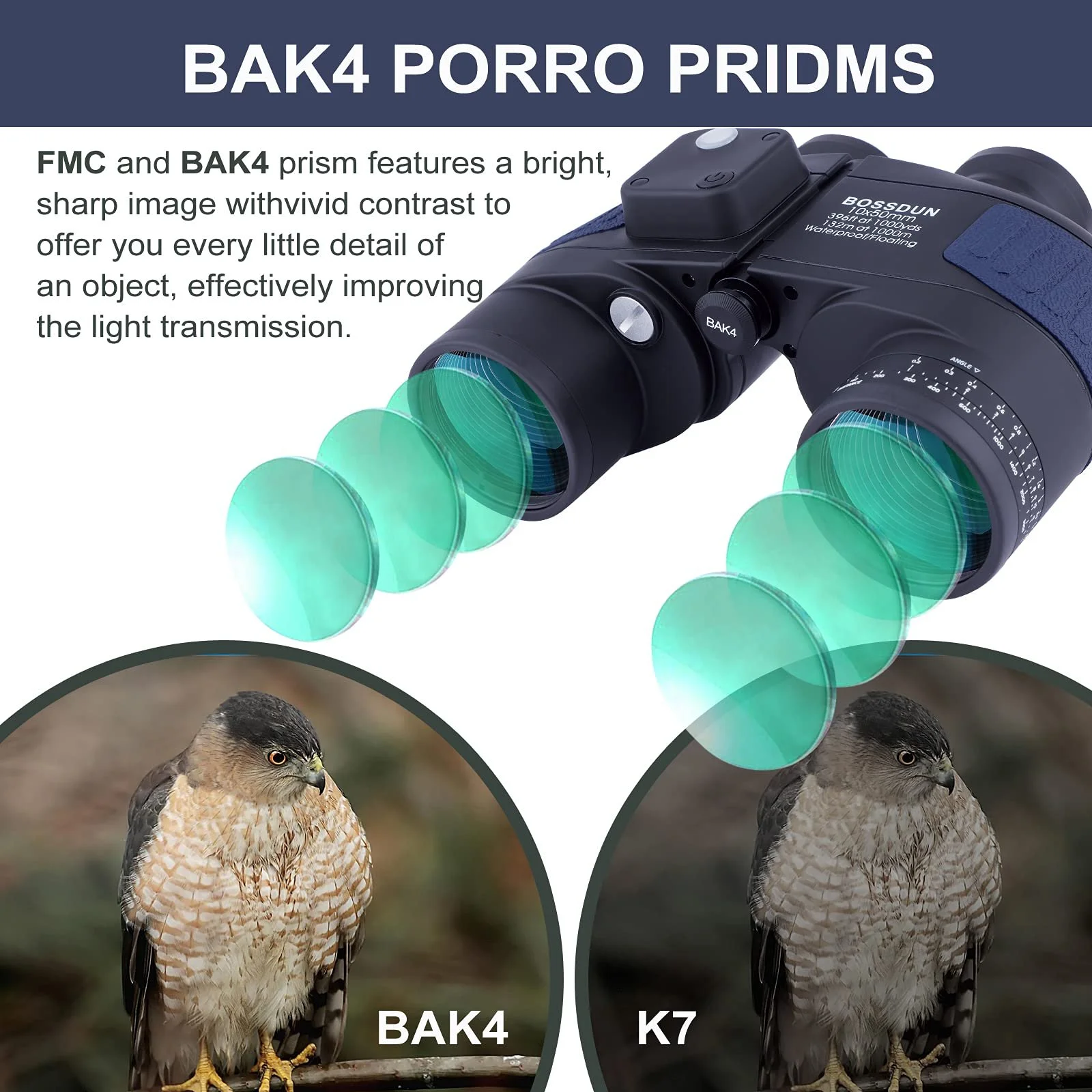 Бінокль Marine 10x50 Водонепроникний з компасом та далекоміром Military HD, фото №5