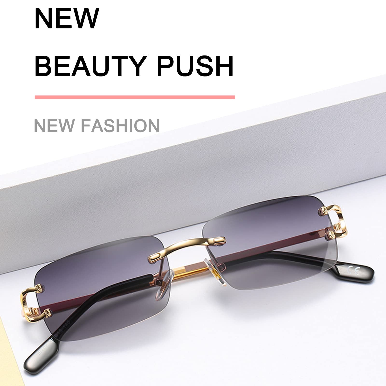 Вінтажні прямокутні сонцезахисні окуляри без оправи Ggpyyon, ретро, захист UV400, фото №7 Вінтажні прямокутні сонцезахисні окуляри без оправи Ggpyyon, ретро, захист UV400, фото №7