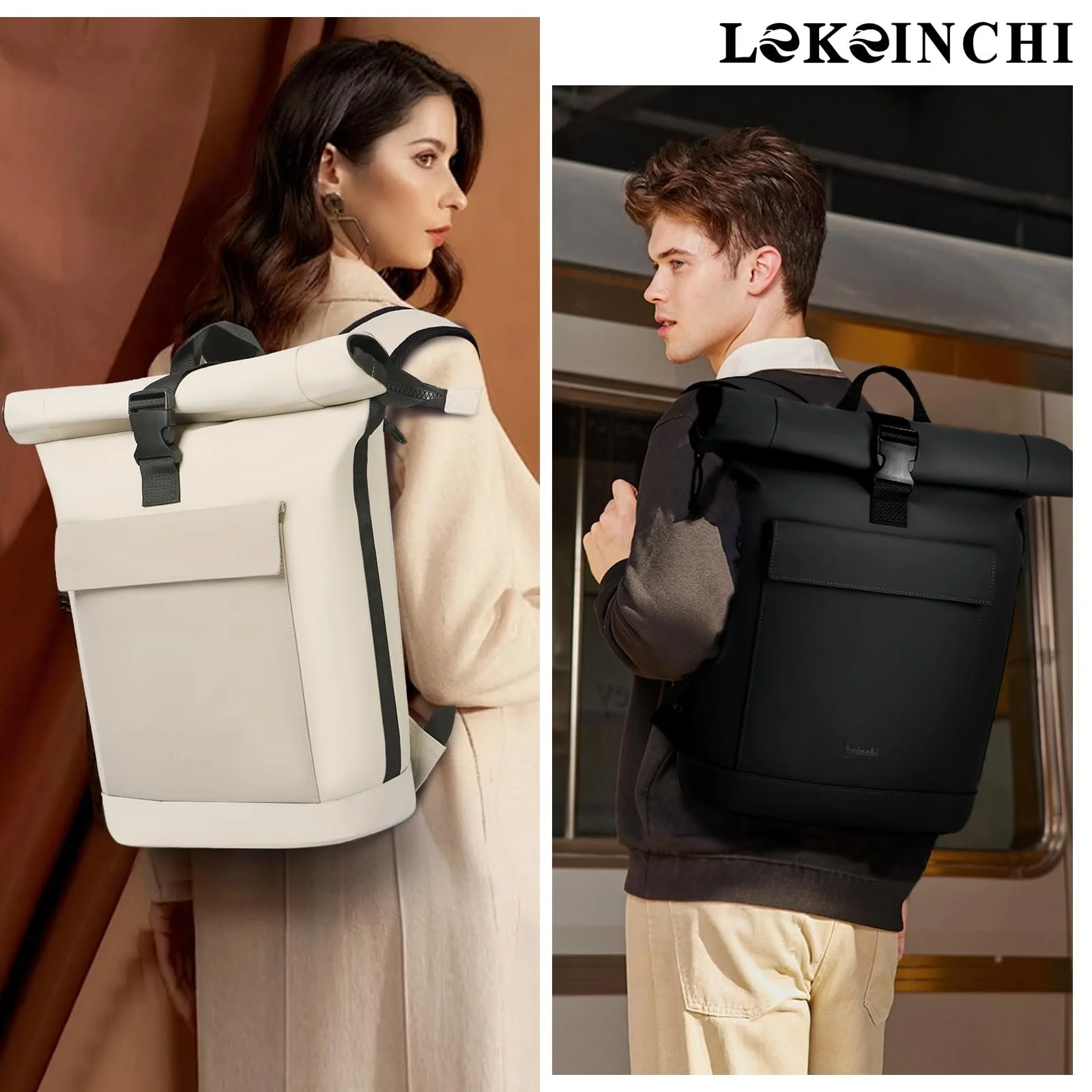 Рюкзак Rolltop для ноутбука 17 дюймів водонепроникний Бежевий/Хакі, фото №2 Рюкзак Rolltop для ноутбука 17 дюймів водонепроникний Бежевий/Хакі, фото №2