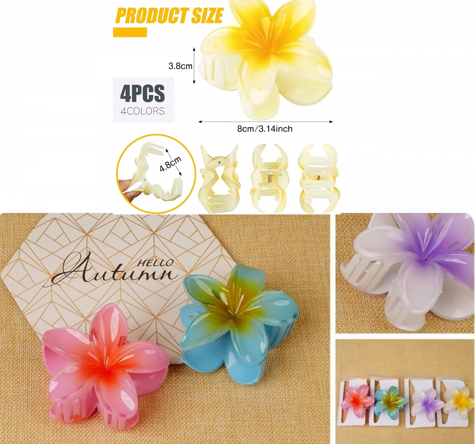 Заколка для волос UBIK Цветочная, 4 шт, для густых волос, Гавайская, 4 цвета (4 цвета), фото №2 Заколка для волос UBIK Цветочная, 4 шт, для густых волос, Гавайская, 4 цвета (4 цвета), фото №2