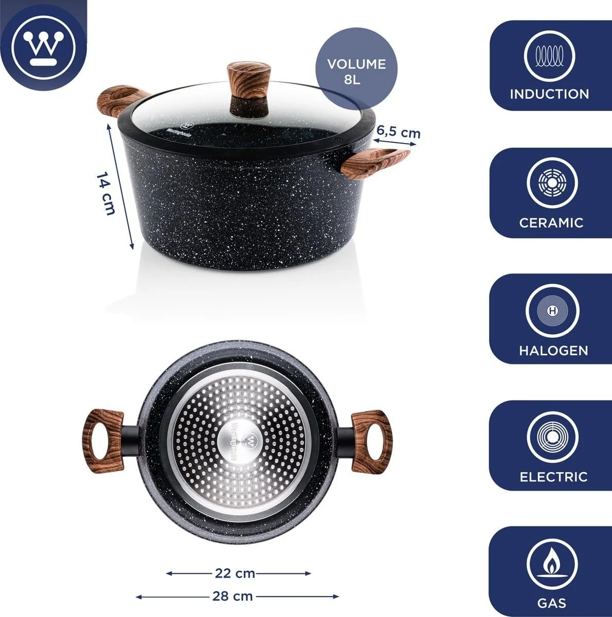 Кастрюля Westinghouse для индукционного приготовления пищи с крышкой, фото №2 Кастрюля Westinghouse для индукционного приготовления пищи с крышкой, фото №2