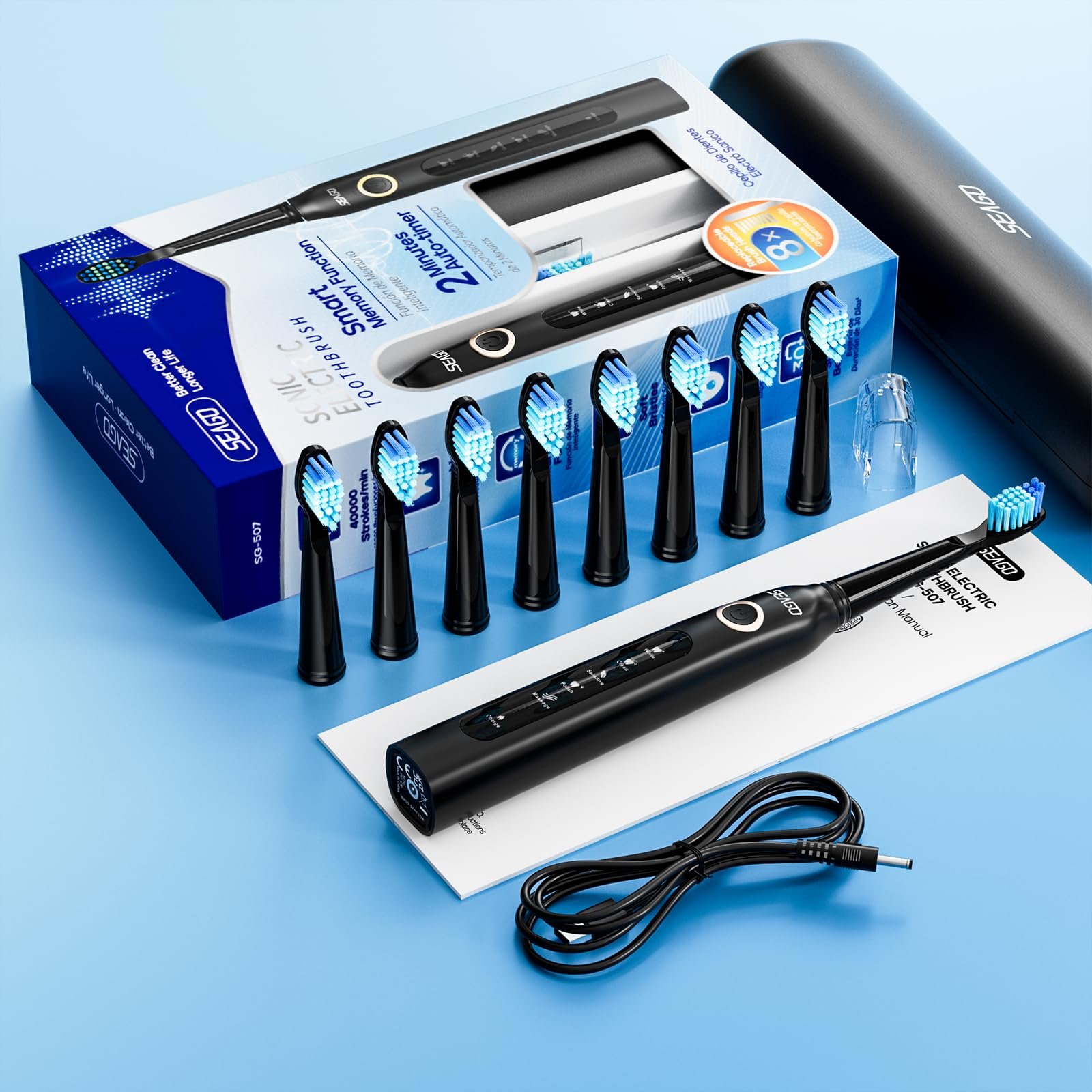 Електрична ультразвукова зубна щітка Seago 5 режимів Чорна, фото №8