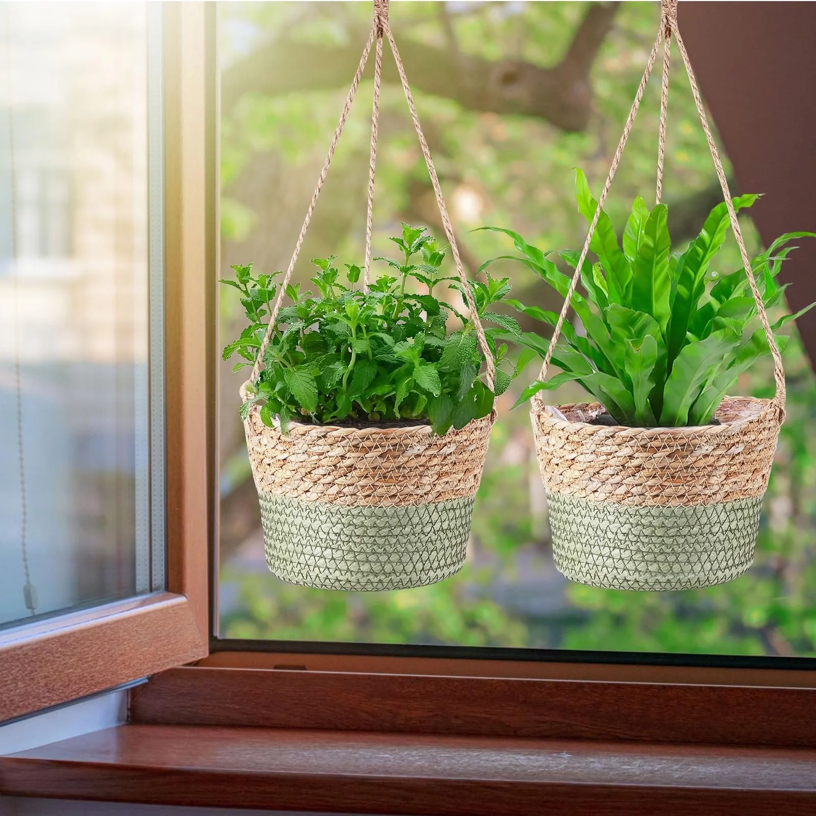 Підвісний кошик для рослин плетений із морської трави 20 см набір 2 шт. Натуральний бохо, фото №7 Підвісний кошик для рослин плетений із морської трави 20 см набір 2 шт. Натуральний бохо, фото №7