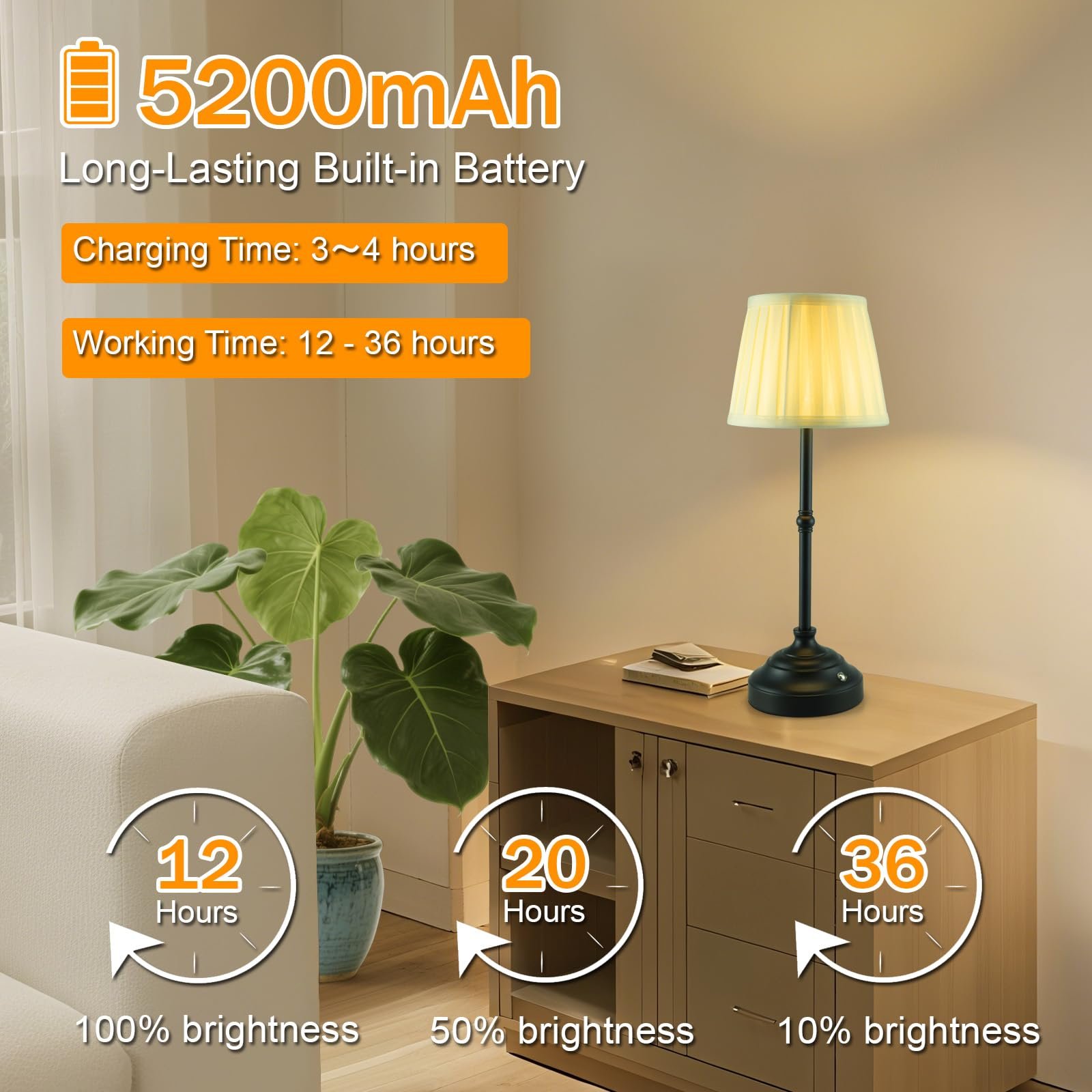 Настільна лампа Monsing бездротова акумуляторна 3 температури димер водонепроникна портативна LED чорна, фото №2