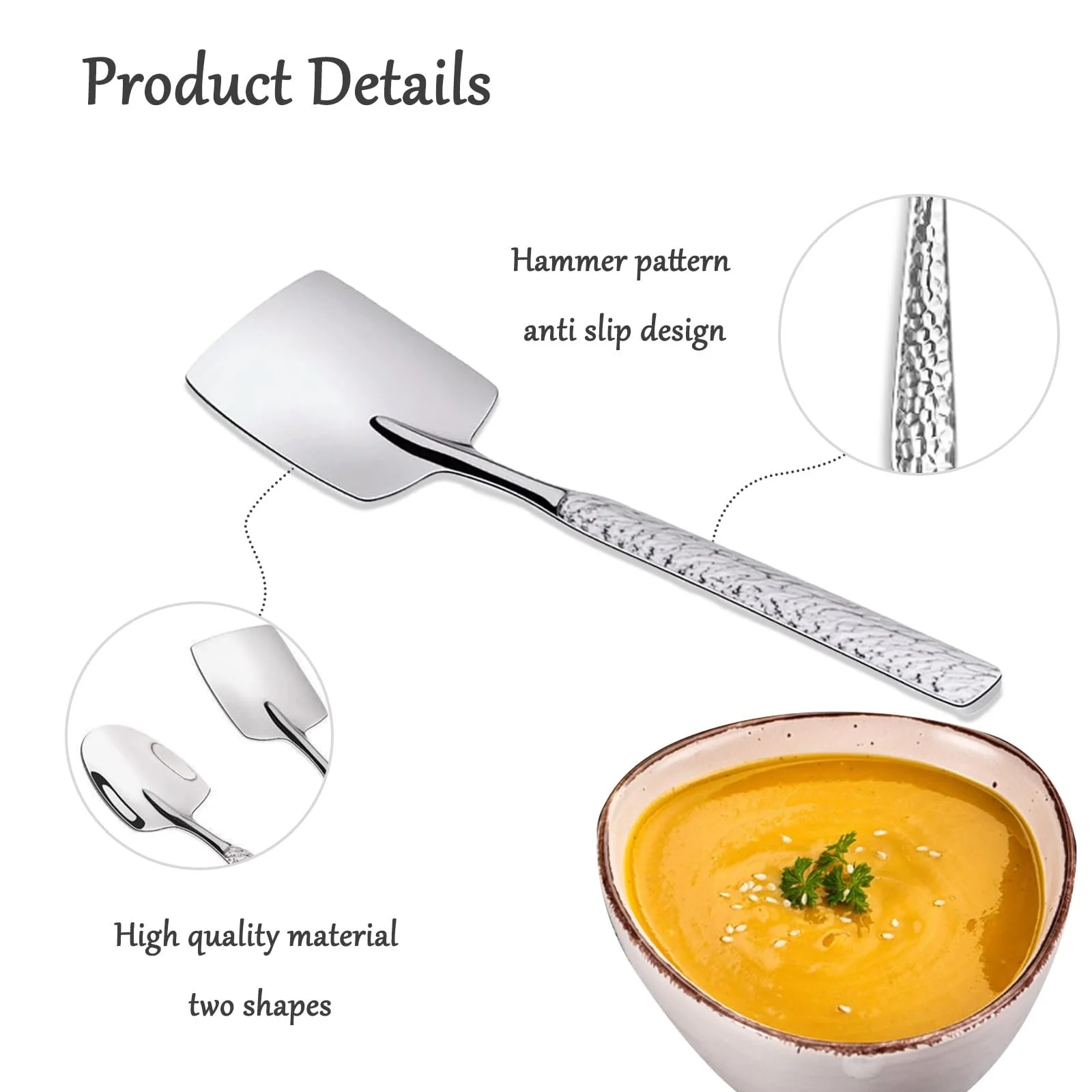 Набор из 8 серебряных кофейных ложек, ложка для смешивания в форме лопаты, квадратная десертная ложка, многоцелевая премиальная ложка из нержавеющей стали, подходит для молока, пива, чая, фото №3