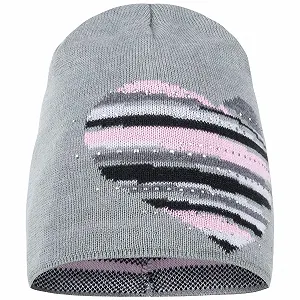 Шапка AJS Вязаная Детская для Девочек Стразы Сердце, Светло-серый - Фото 1