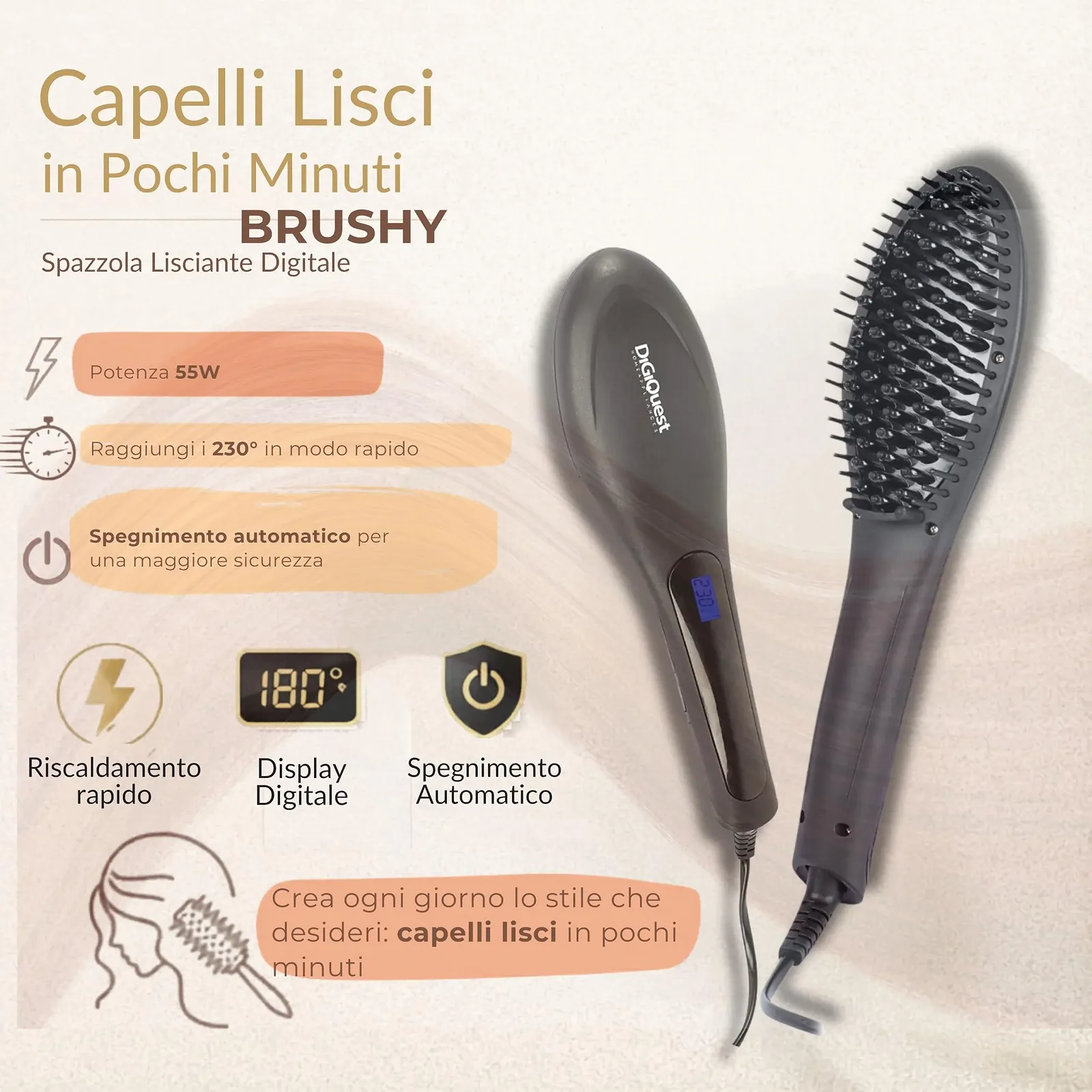 Щітка-випрямляч Digiquest BRUSHY 55 Вт з регулюванням температури та цифровим дисплеєм, фото №2 Щітка-випрямляч Digiquest BRUSHY 55 Вт з регулюванням температури та цифровим дисплеєм, фото №2