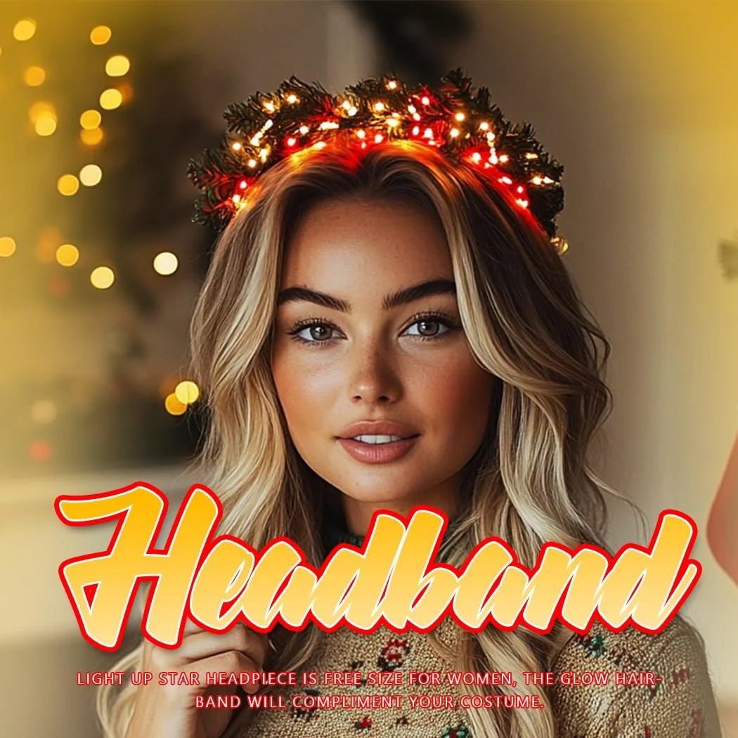 Обруч для волосся Зірка, Золотий LED, фото №6