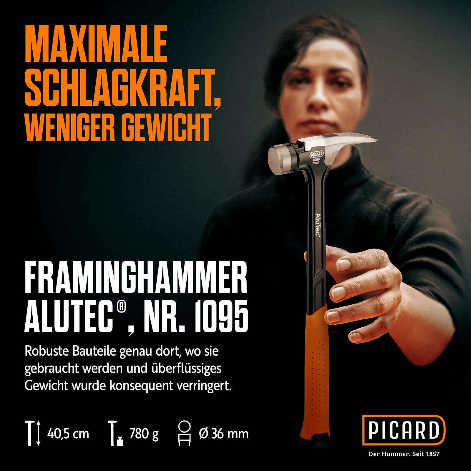 Молоток кровельщика Picard AluTec 1095 780 г 405 мм, фото №2
