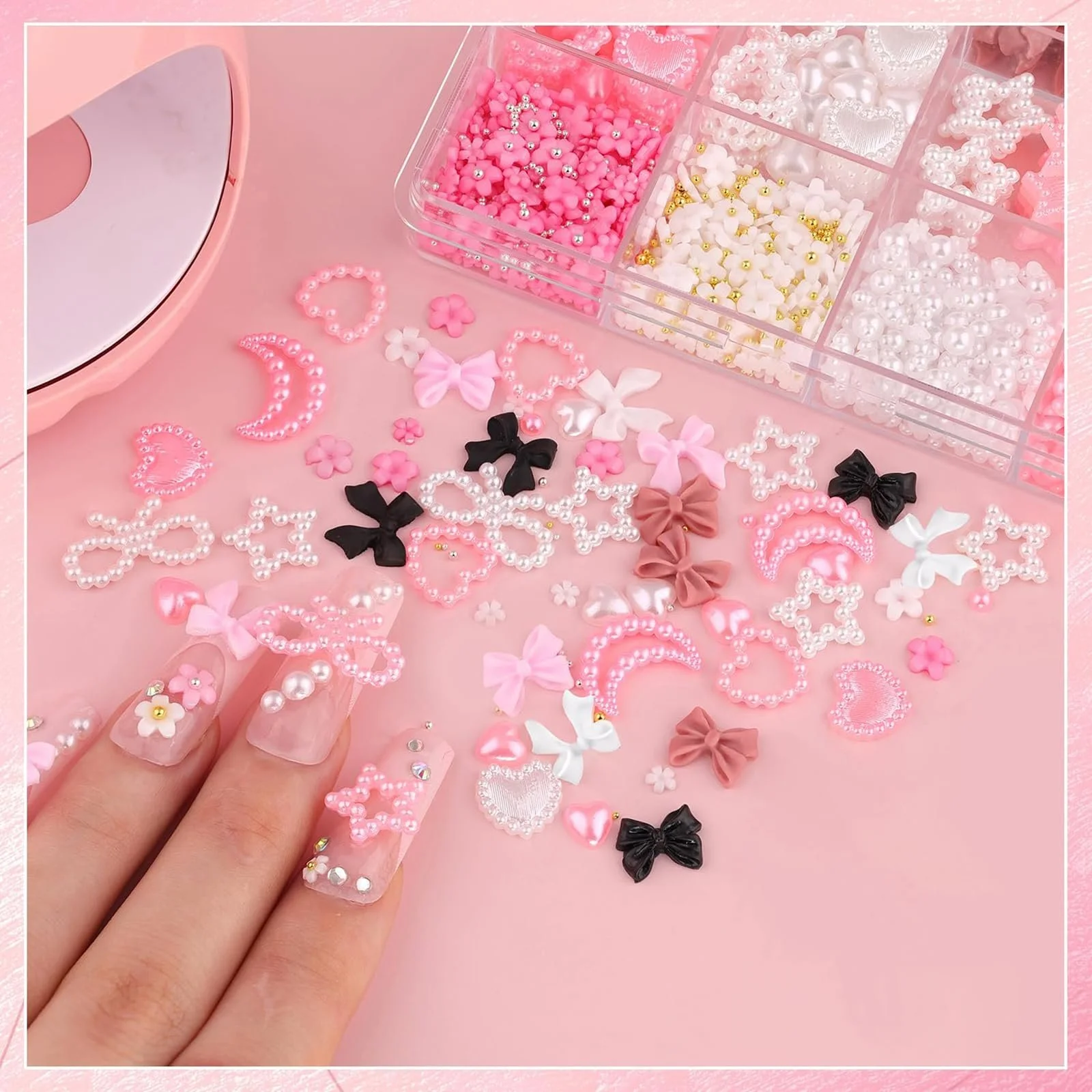 Набор украшений для ногтей 3D Flower Bows Resin Pink White, фото №4