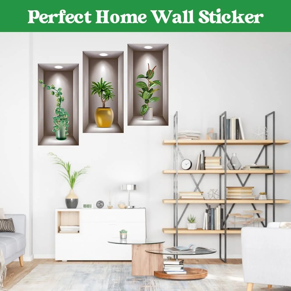 Наклейки на стіну Вази та рослини 3 шт. 40х20 см 3D Вінілові ПВХ, фото №6