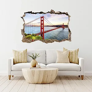 Наклейка на стіну DW000201 Golden Gate Bridge ландшафтний формат 90 x 60 см Коричневий камінь synthetic.ua - Фото 1