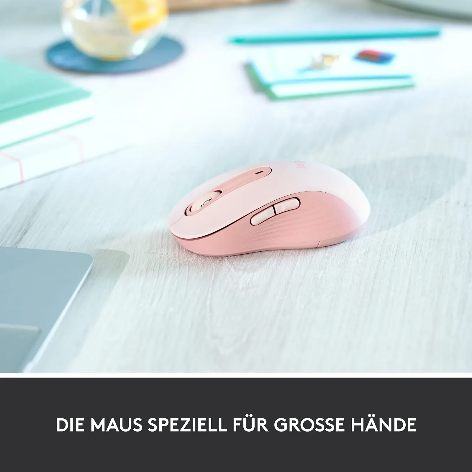 Миша Бездротова Logitech Signature M650 L для великої руки, тихі клацання, регульовані бічні кнопки, Bluetooth, сумісність з різними пристроями - рожева, фото №3