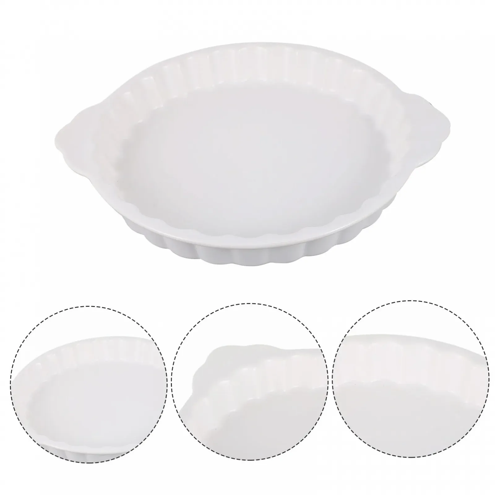 Форма для запекания керамическая круглая с ручками термостойкая белая, фото №6 Форма для запекания керамическая круглая с ручками термостойкая белая, фото №6