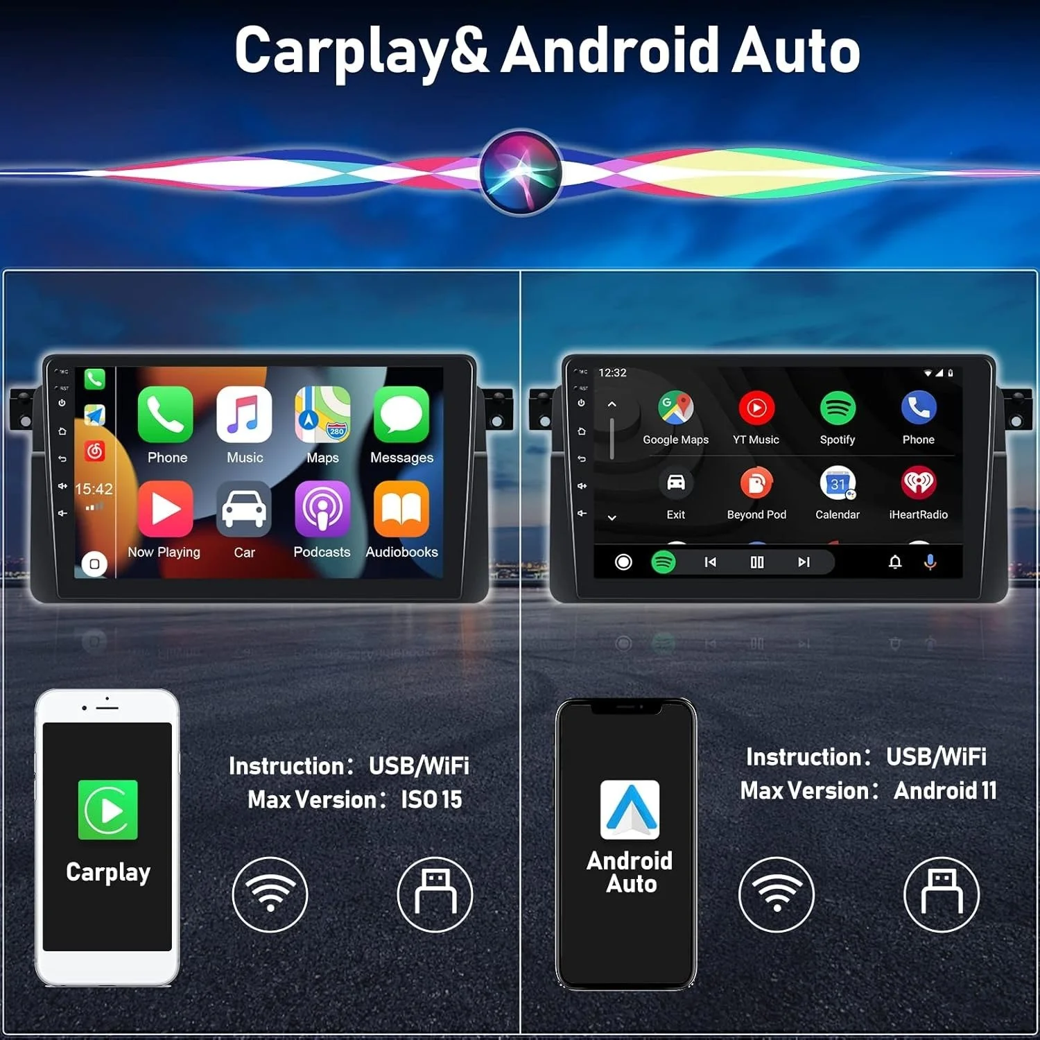 Автомагнитола CAMECHO Car Radio для BMW 3 Series E46 9'' Wi-Fi Bluetooth GPS 4-ядер Android 11 Black, фото №3