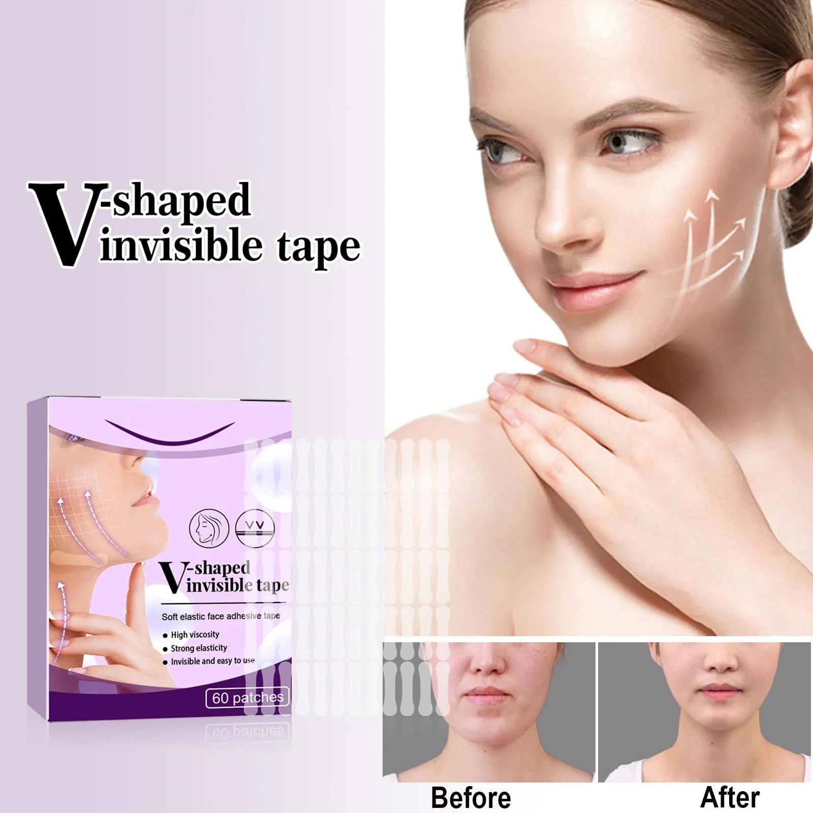 Наклейки для підтяжки обличчя 60 шт, Стрічка для підтяжки обличчя, фото №4 Наклейки для підтяжки обличчя 60 шт, Стрічка для підтяжки обличчя, фото №4