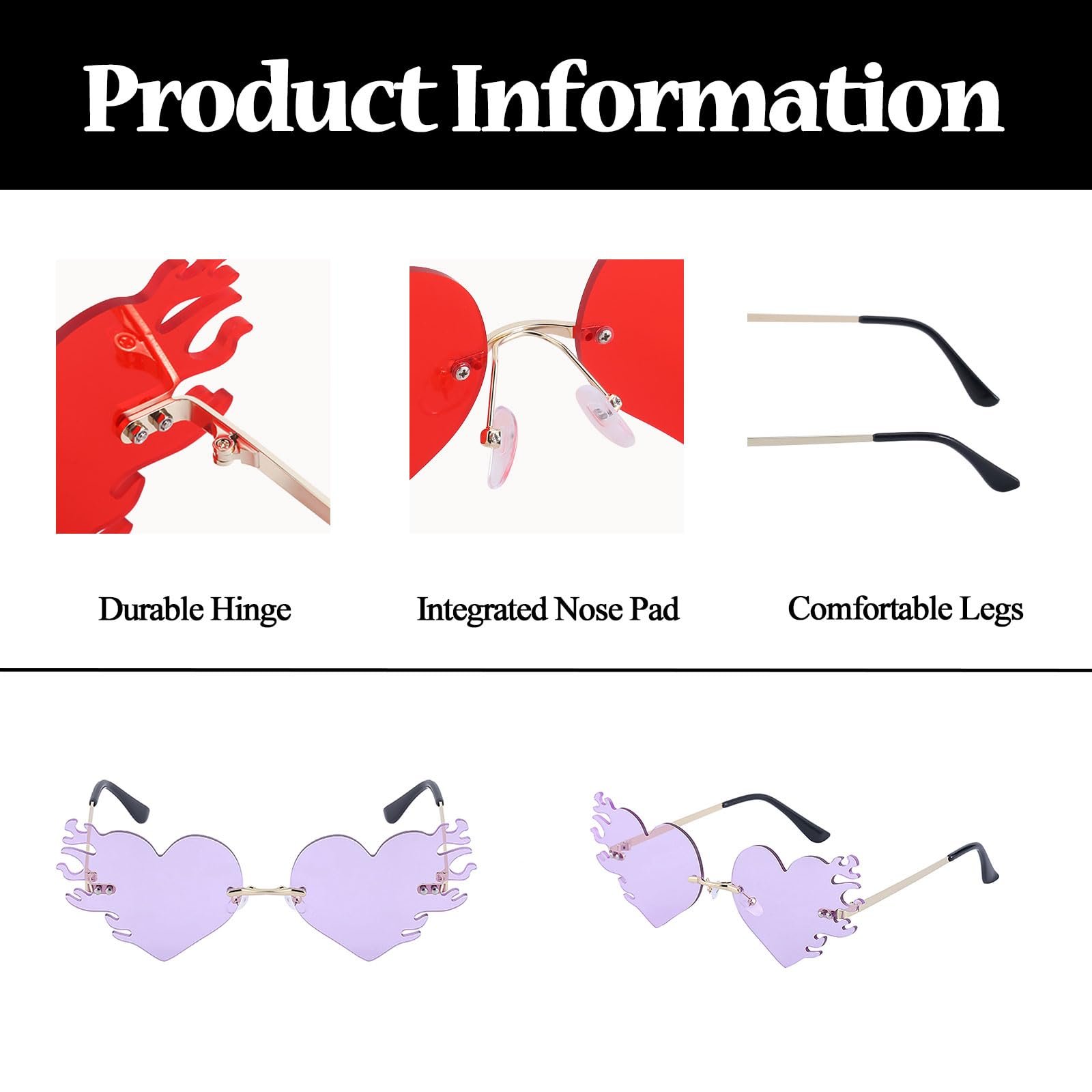 Сонцезахисні окуляри Серце LJCZKA Без оправи Полум'я Унісекс, фото №4 Сонцезахисні окуляри Серце LJCZKA Без оправи Полум'я Унісекс, фото №4